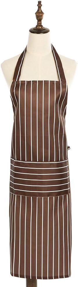 DUDINI Waterproof Oilproof Chefs Aprons,Brown Color Stripe Suitable for Butchers, Cooking, Baking, Kitchen,For All Domestic and Professional Purposes, From BBQs To Restaurants