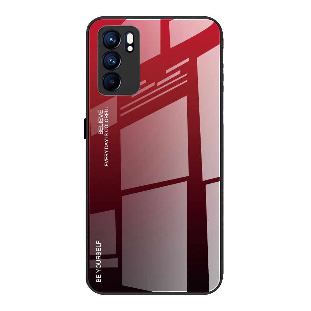 Dedux Custodia Cover per Oppo Reno6 5G (Oppo Reno 6 5G), Custodia in Vetro Temperato a Colori Sfumati + Protettivo TPU Case Cover (Rosso/Nero