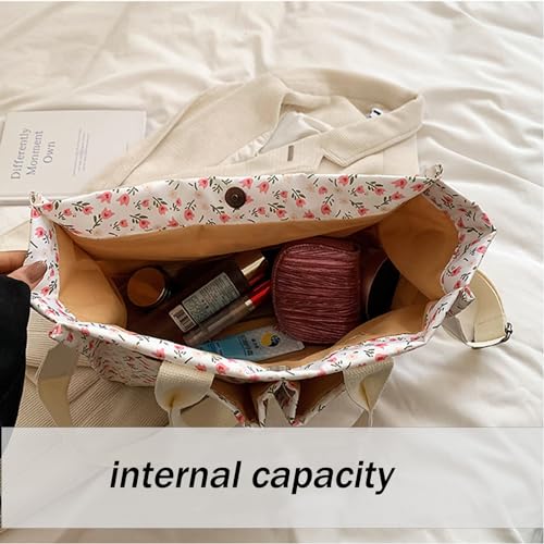Image of Cherry Tote Bag for Women Canvas Patched Purse Cute Shoulder Bag Multi-Pocket Satchel Handbag for work travel