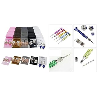 Diy Crafts 100 Earring Ear Studs Organizer Holder Plastic Jewelry Display Rack Printed Earring Cards, Pack of 200 (Black) + Diy Crafts Repairs Screwdriver Phone Tool Torx Pentalobe for Works