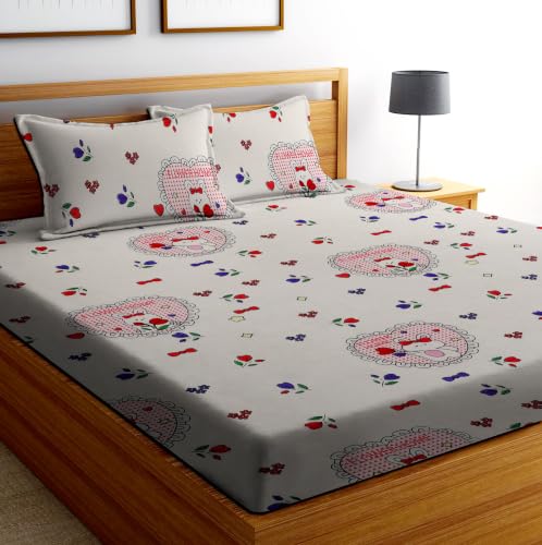 Image of DECORUM Cotton Feel Glace Cotton Fitted Bedsheet King Size (72 inchx78 inch)| All Around Elastic| 2 Pillow Covers (17 inchx27 inch)| Fits Up to 8 inch Mattress| 220 TC|Soft, Wrinkle-Free |Perfect for Home Decor & Gifting