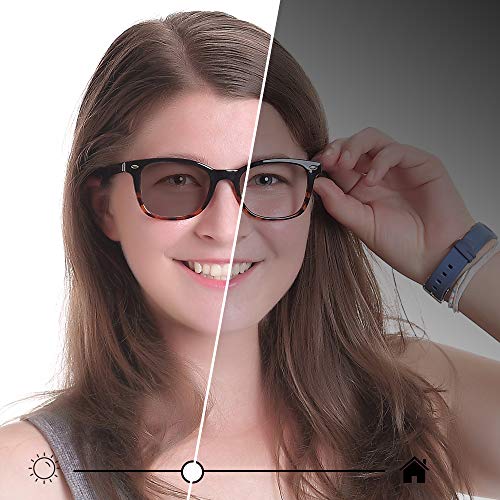 Image of YEIN Blue Light Blocking Glasses, Photochromic Brown Sunglasses, Computer Reading Glasses, TV Glasses for Women /Men(Tortoise,+2.50 Magnification)