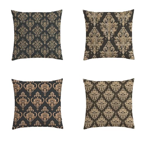 Housse de coussin extérieur 70x70cm imperméable en lin marron lot de 4