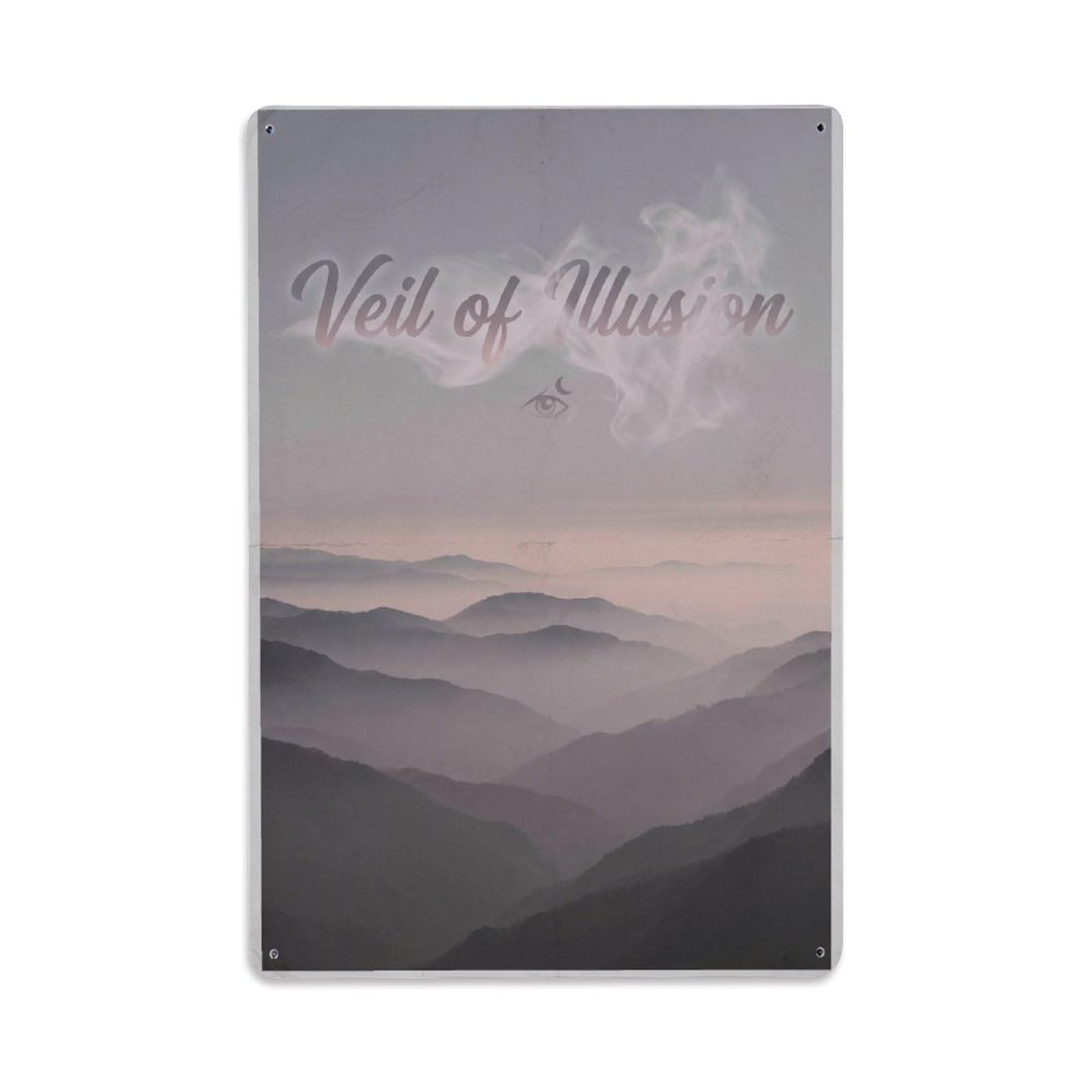 Zen Mountain Morning Mist Illusion Meditation Mindfulness Metal Tin Sign Plaque Wall Decor for Cafe, Man Cave, Club Bar, Office, Home Garden Round Metal Poster 8x12Inch
