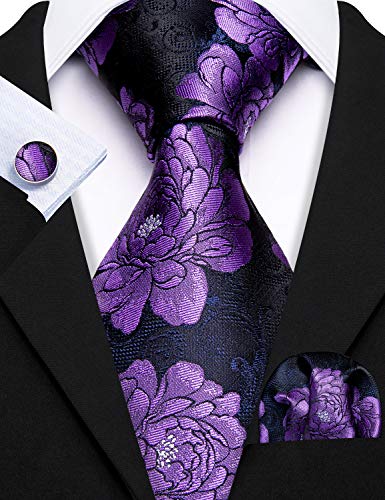 Image of Barry.Wang Classic Mens Ties Silk Necktie Pocket Square Cufflinks Set Woven Designer Wedding Business