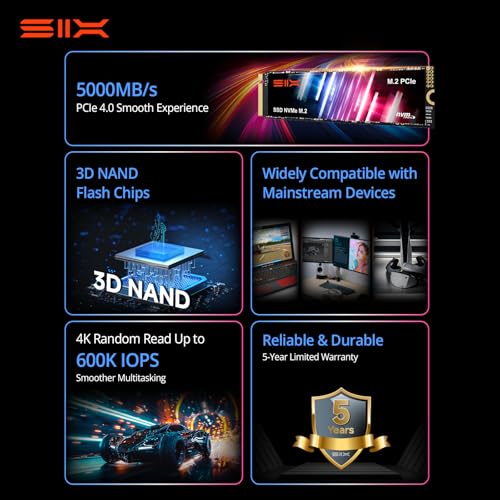 Image of SIX NVME X5000 PRO M.2 SSD PCIe 4.0-1TB m.2 2280 ssd, Read UP to 5000MB /s for Gaming PS5 Memory Storage Expansion with Heatsink, Internal Solid State Hard Drive PCIe gen 4x4 Nvme for Laptop Desktop pc