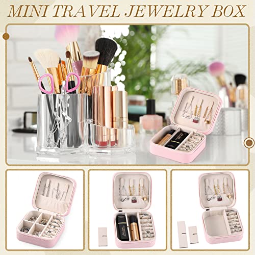 Yinkin 12 Pcs Mini Travel Jewelry Case Bridesmaid Proposal Gift Boxes, Small PU Leather Earring Organizer, Bulk Travel Accessories Portable Jewelry Holder(Pink) by Yinkin - Image 4