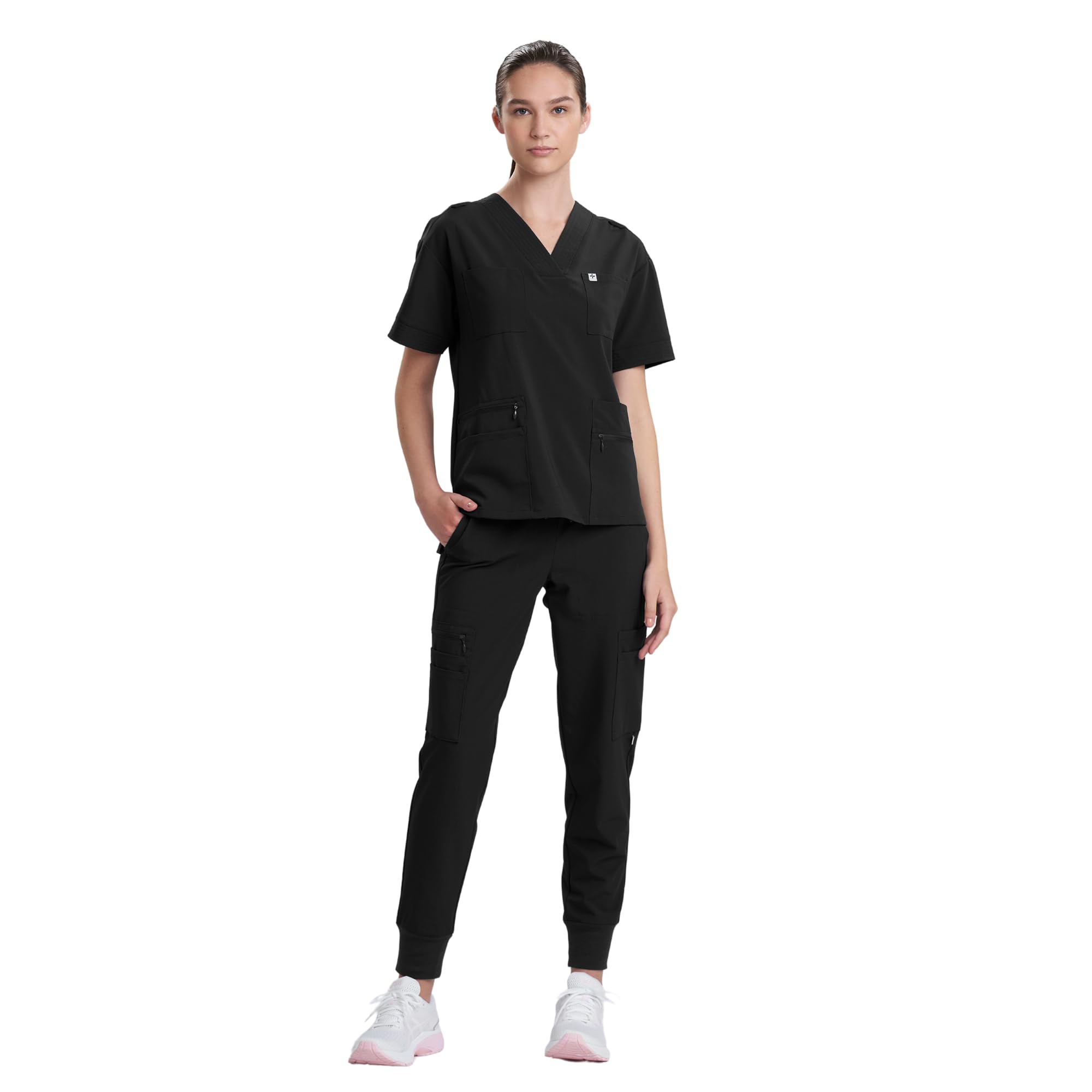 Care+Wear 12-Pocket Jogger Scrub Pants for Women – Moisture Wicking, Ultra-Soft, Wrinkle-Resistant Medical Scrub Pants with a Modern Fit (Small, Black)
