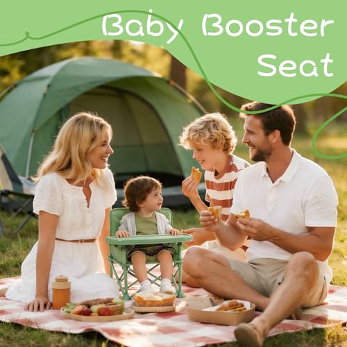 Image of Portable Baby Chair,Portable 3-in-1 Baby Booster Seat with Tray,Folding Toddler High Chair for Travel,Camping, Home & Dining, Easy to Clean & Store, Safe with Child Safety Belt Carry Bag(Green)
