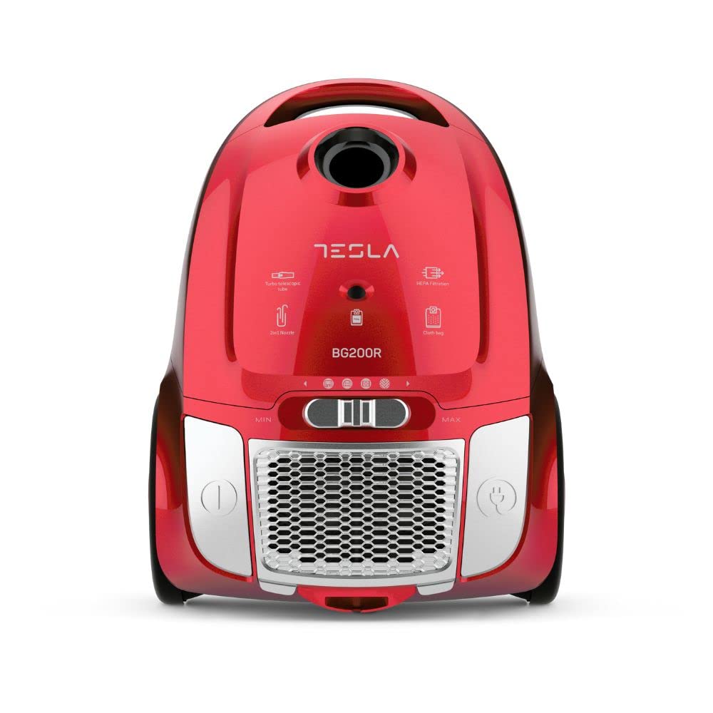 TESLA Aspirador BG200R con Bolsa, 800W, Depósito 2L, Filtro HEPA Lavable, Radio de Trabajo de 8m, Rojo