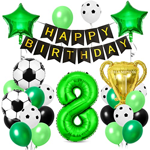 Palloncini Compleanno Calcio 8 Anni, Palloncini Foil Calcio, Palloncino Trofeo, Palloncini Lattice Verde Nero, Striscione, Decorazioni per Feste a Tema Calcio per Ragazzo