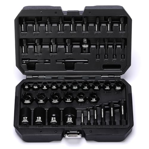 CASOMAN 3/8 Drive Bolt & Nut Extractor Set Heavy Duty Screw Extractor Kit with Adapter and Pin for Removing Damaged Rusted Broken Rounded Fasteners off with a Storage Case CR-MO