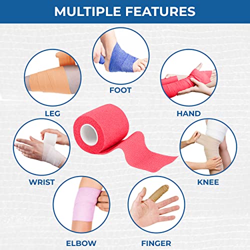 Image of Self Adhesive Bandage Wrap - Pack of 12 Assorted Colors, Breathable & Water-Resistant Vet Wrap for First Aid, Sports Injury, Body Sprains, & Pets (2 Inch Multicolor - 12 Pack)