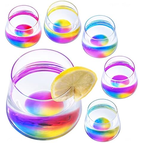 NiHome Stemless Wine Glass, Rainbow Colored Wine Glasses Set of 6, Wine Tumbler Glasses for Outdoor, 12oz Crystal Wine Glasses, Clear Stemless Glasses, Elegant Anniversary Rainbow Glasses Cover