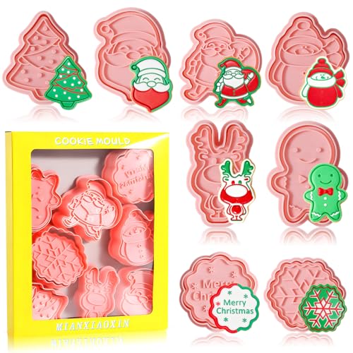 8 Pezzi Formine Biscotti Natale con Stampi 3D, Tagliapasta per Biscotti Decorazione Torta, Stampi Biscotti Natalizi Plastica Include Babbo Natale & Albero - Ideale per Cucina con Bambini e Festività