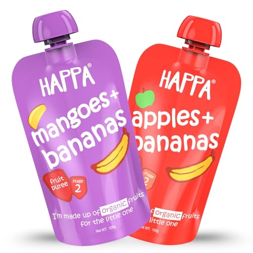 Image of Happa Organic Baby Food Puree | 100% Fruits | No Added Sugar, No Milk Powder, No Preservatives | Stage 3 (6 M+) | Ready to Eat | Free from Common Allergens | Pack of 2 (100g Each)