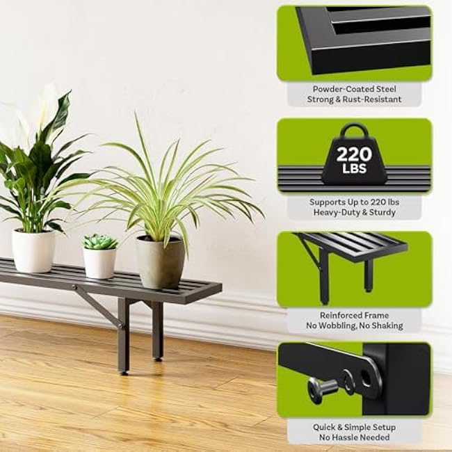 IDZO Steel Ladder Plant Stand Indoor, Heavy-Duty Steel Plant Holder, 220 lb Capacity, Rustproof and Weather-Resistant, Indoor/Outdoor Metal Plant Stand, Space-Saving Display, Easy Assembly, 1-Tier