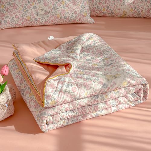 Odot Coverless Duvet 2.5 Tog for Single Double King Size, Summer Coverless Duvet 250 Count No Cover Needed Lightweight Breathable Soft Cosy Cold Quilt Blanket (Rose Rabbit,200x230cm)