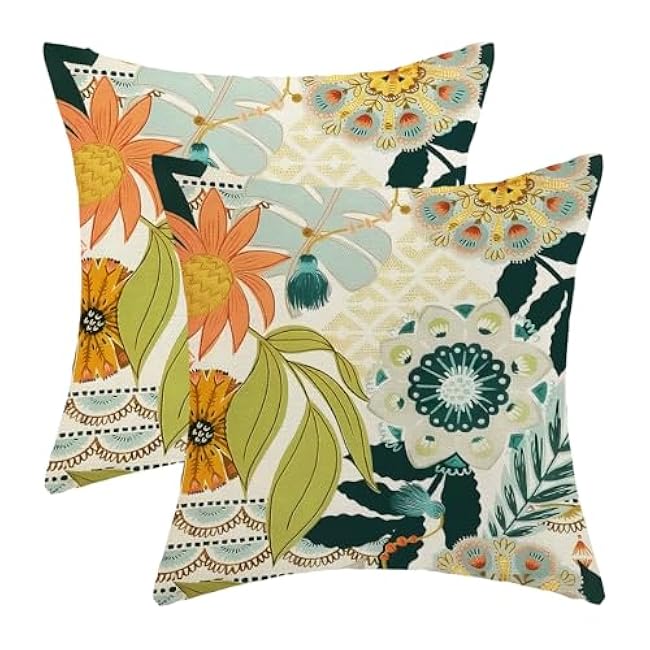 Floral Pillow Covers 16x16 Inches Set of 2 Sage Green Blue Floral Throw Pillow Covers Outdoor Rustic Spring Summer Flower Decoration Pillowcase Farmhouse Decorative Cushion Cover For Sofa Couch