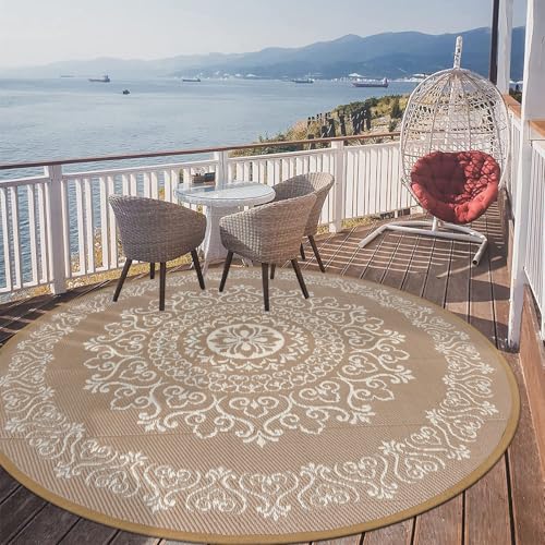 Pauwer Waterproof Outdoor Rug 6ft, Reversible Plastic Straw Patio Camping