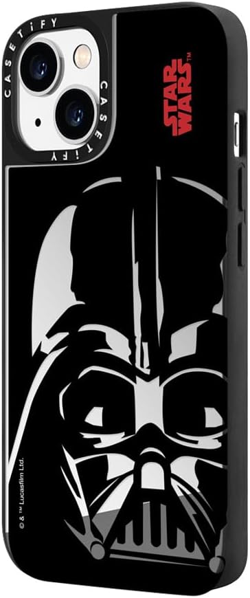 CASETiFY Mirror iPhone 14 Case [Star Wars Co-Lab / 4.9ft Drop Protection/Magsafe] - Darth Vader Helmet - Silver on Black