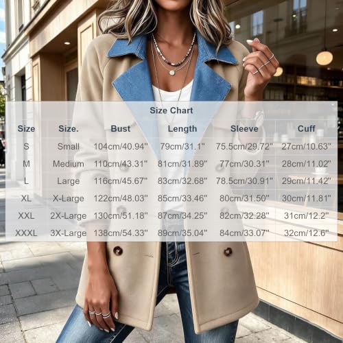 Trench Coat Women Denim Spliced Double Breasted Coat Notched Lapel OverCoat - image 4