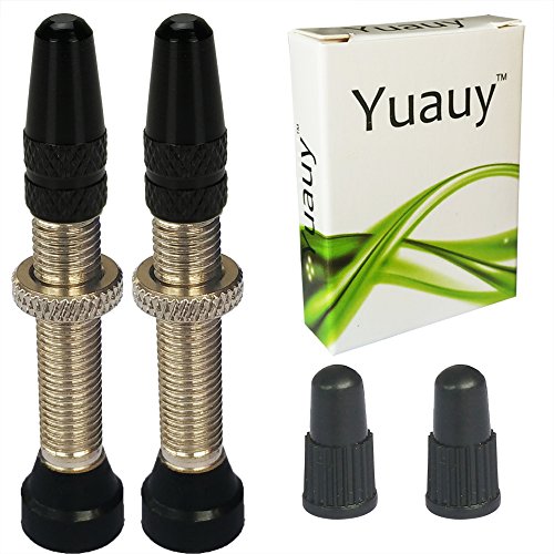 Yuauy 2 pcs sans tube Tubeless Valve Stem Core en cuivre Presta universel avec Noir en métal et plastique Noir pour vélo Road Racing coloré Valve Bouchon couvertures de poussière