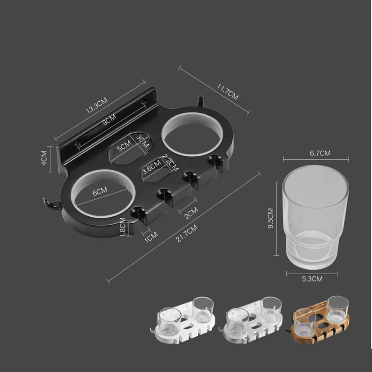Levemolo Bohren Space Aluminium Zahnbürstenhalter Doppelbecher Halter mit Haken Schwarz Rostfrei Platzsparend Multifunktional für Bad Zahnbürste Glas Zahnpasta Handtuch