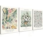Induslyfe Framed Sage Green Vintage Wall Art Canvas Decor Set of 3, Matisse Wall Art Prints Posters Mid Century Modern Art, Aesthetic Floral Botanical wall art for bedroom, living room, bathroom 12x16
