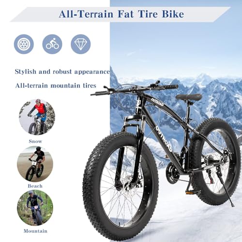 Outroad Fat Tire Mountain Bike with 26 inch Wheels, 21 Speed