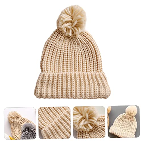1Pc Knitted Warm Hat Thick Beanie for Boy Girl Soft Comfortable Hat Chic Candy Color Design for Autumn Photography Beige2