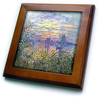 3dRose ft_203871_1 Print of Monet Painting Sunset on The Seine Framed Tile, 8 by 8