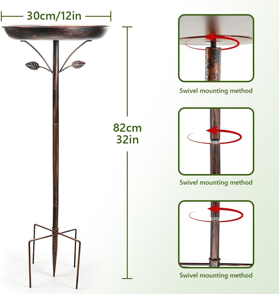 Heavy-duty Metal Single tier Bird Bath, Featuring A Solar-powered Fountain, A Sturdy Five-legged Base And A Multi-functional Bird Feeder; Perfect For Outdoor Garden Decoration And An Ideal Choice For Bird Lovers