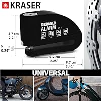 KRASER 6Y Bremsscheibenschloss mit Alarm 110 dB, Verstärkt, 3 Schlüssel (2 Ersatz) Hochsicherheits Motorrad Schloss, Wasserdicht,1.5m Rückrufkabel, Tasche, Universal Motorradschloss, Fahrradschloss – Ansicht 6