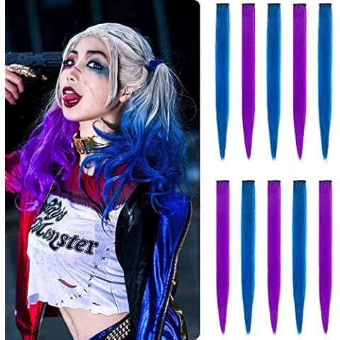 22 Inch Colored Hair Extensions 20 PCS, LADYAMZ Multicolor Party Highlights Clip in Synthetic Hair Extensions, Red Blue Purple Hair Accessories Hairpieces for Girls Women Kids New Year Gifts Cosplay Cover