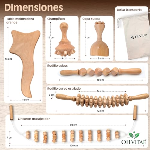 OHVITAE kit maderoterapia corporal profesional con 6 herramientas bolsa de transporte y guía QR. Tratamiento completo de maderoterapia corporal celulitis para masaje reductor y tonificación natural - imagen 6