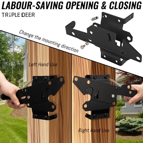 TRIPLE DEER Self-Locking Fence Gate Latch, Heavy Duty Vinyl Post Mount Automatic Self-Closing Wooden Gate Hardware, Gravity Lever Door Latches Hardware for Secure Pool/Yard/Garden Outdoor, Black by TRIPLE DEER - Image 3