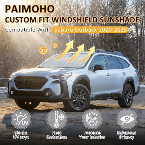 Image of Thickened Windshield Sun Shade for Subaru Outback 2020-2025 | Accordion Front Window Sunshade Aluminum Reflective UV Protection Shield, Foldable Sun Visor with Storage Bag Car Accessories