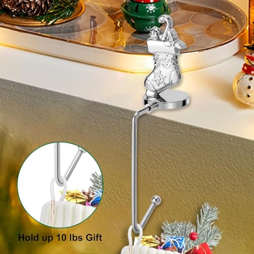 Christmas Stocking Holders for Mantel Set of 4, Non-Slip Adjustable Mantle Stocking Holders, Snowflake Snowman Reindeer Pine Tree Fireplace Stocking Hangers Set for Party Christmas Decorations