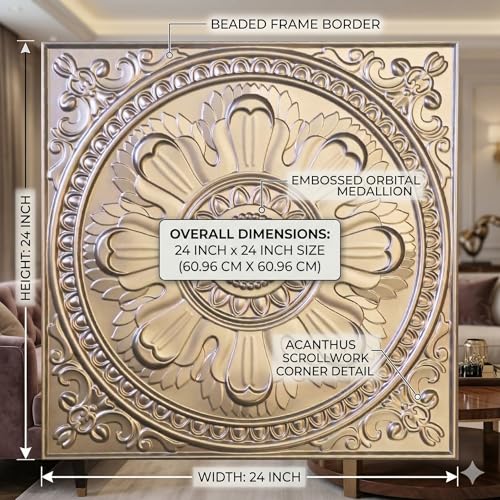Image of Kayra Decor PVC Ceiling Panel 2x2 Feet (60x60 cm) - Regal Ornate Design, Mettalic Coffee | Pack of 25 3D Decorative Ceiling & Wall Panels | Waterproof Home Interior Decor