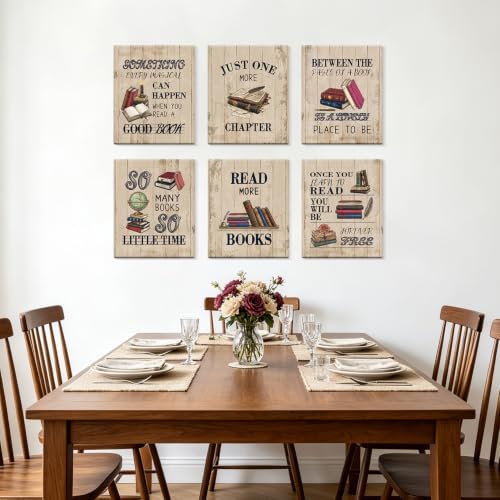 Image of CHDITB Vintage Book Quote Framed Wall Art, Rustic Library Reading Decor