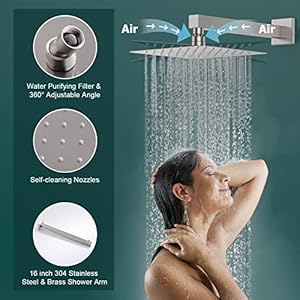 Full body shower system12 inch rain showerhead with handheld and 6 jets spraymultiple functions simultaneous use shower faucet set with thermostatic valve body trim kit brushed nickel  urban country home decor
