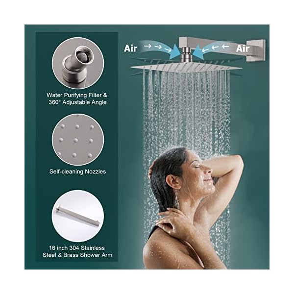 Full body shower system12 inch rain showerhead with handheld and 6 jets spraymultiple functions simultaneous use shower faucet set with thermostatic valve body trim kit brushed nickel  urban country home decor