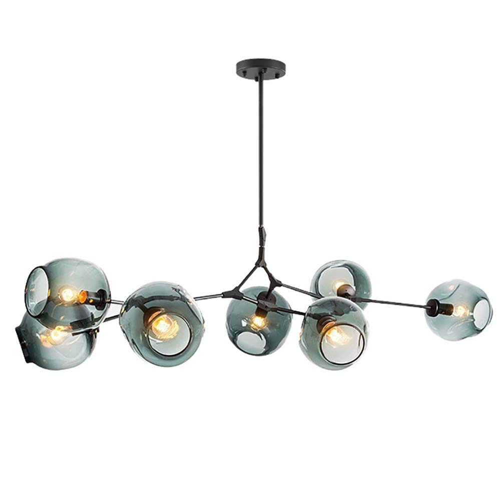 CSXSXAUO Adjustable Nordic Glass Ball Chandelier - Matte Black Design, E26 Metal, Hand-Blown Branches, Mid-Century 7-Light Pendant Fixture, 63" Blue & Globe Lighting