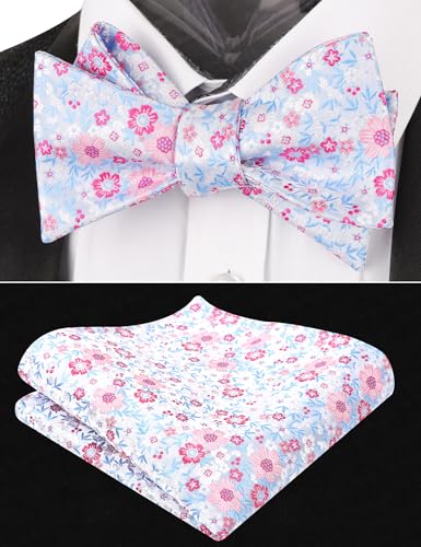 Image of Alizeal Mens 2pcs Floral Self-tied Bow Tie Pocket Square Set | Premium Classic Pocket Square Perfect for Wedding Proms Business
