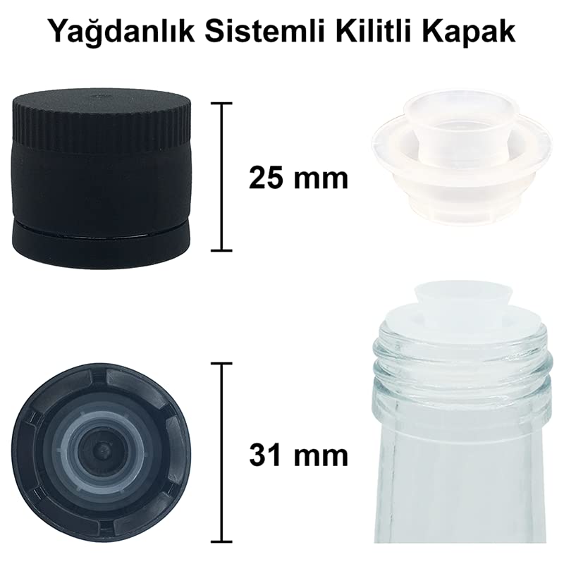 Afracam 1000 ml Şeffaf Maraska Yağdanlık Kapaklı Ve Kapüşonlu 1000 Cc Köşeli Cam Şişe 2 Adet