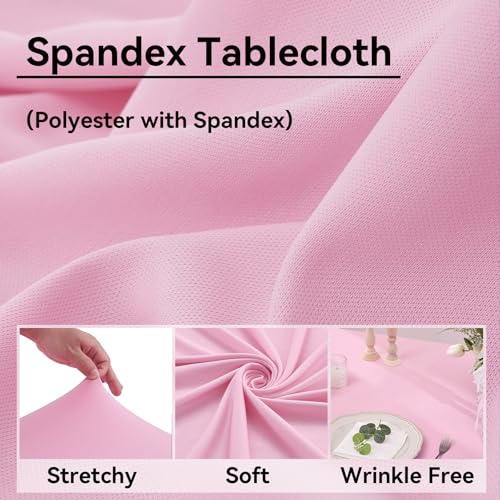 Image of 6 pk Baby Pink Spandex Tablecloth 8ft With Ruffled Table Skirt, Wrinkle Free Stretchy Fitted Tablecloths for 8 Foot Rectangle Tables, Elastic Spandex Table Covers for Weddings Parties Banquet