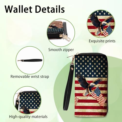 Ialtsidws American Flag & Eagle Wallet for Women - Slim PU Leather Patriotic Wallet with Cash Zipper Coin Purse, Small Credit Card Holder Travel Wallet, Wristlet Wallets for Female Ladies Men by Ialtsidws - Used condition - Image 4
