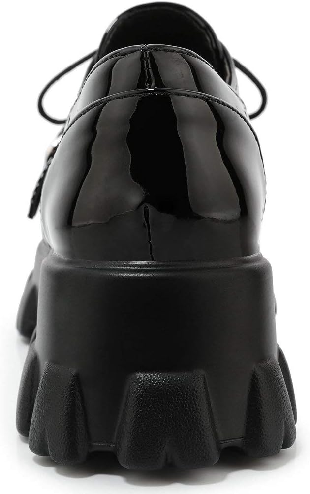 KOKOMOMO Womens Platform Oxford Shoes Chunky Platform Loafers Goth Buckle Shoes