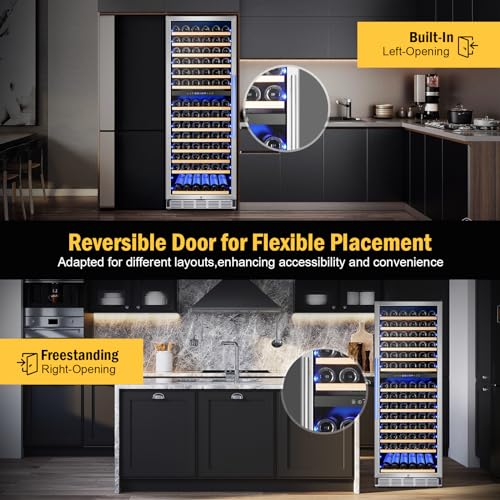 wine cooler refrigerator 24 inch 180 bottles large wine fridge dual zones tall freestandingbuilt-in wine cellar professional with reversible door sliding rail shelves